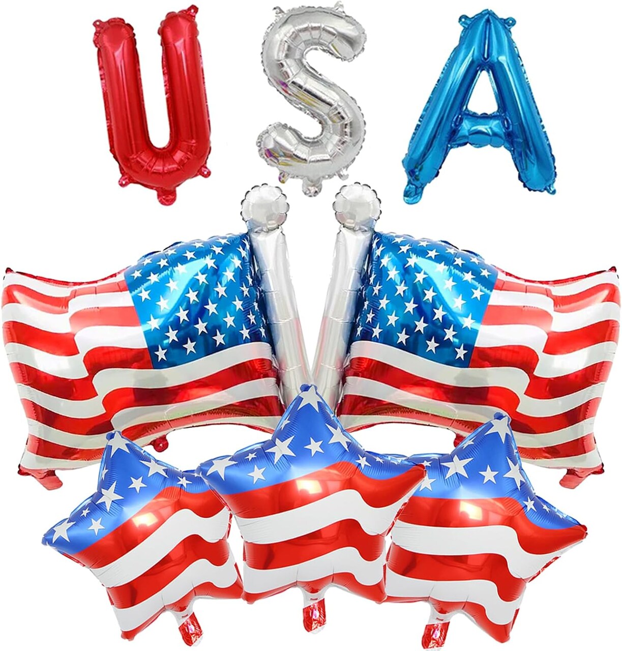 8 Pcs 4th of July Balloons American Flag Star Balloons USA Balloon Red White and Blue Foil Balloon